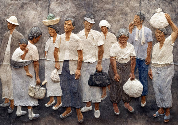 임옥상, '귀로'. 종이 부조에 먹, 채색, 180 x 260cm. 1984.(사진=가나아트)