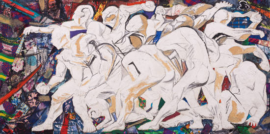 황재형, ‘군상’. 판 위에 종이 부조, 122 x 244cm. 1986. 사진 = 가나아트