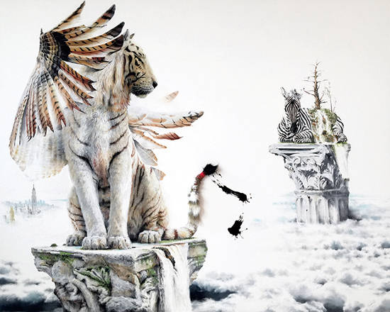 김남표, ‘인스턴트 랜드스케이프 - 앤드로지니(Instant Landscape - Androgyny) #10, 캔버스에 파스텔, 인조 털, 162.2 x 130.3cm. 2015~2016. 사진 = 아뜰리에 아키