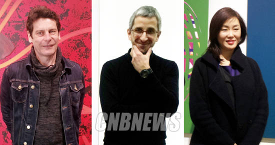 (왼쪽부터) 장 마르크 톰멘 작가, 올리비에 필리피 작가, 이수경 작가. 사진 = 김금영 기자