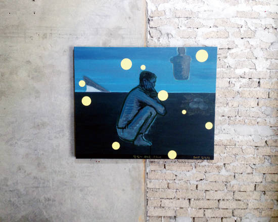 김정헌, ‘달빛이 우리를 구하다’. 캔버스에 아크릴, 73 x 91cm. 2015. 사진 = 윤하나 기자