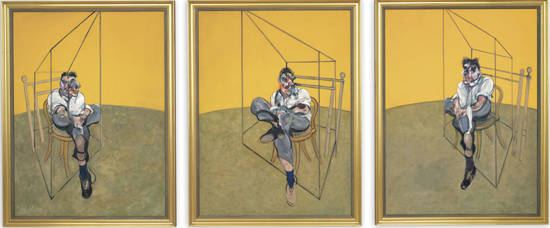 프랜시스 베이컨, ‘Three Studies of Lucian Freud(루치안 프로이드의 세가지 연구)’. 캔버스에 오일, 각각 198 x 147.5cm. 1969. 사진 = 위키피디아