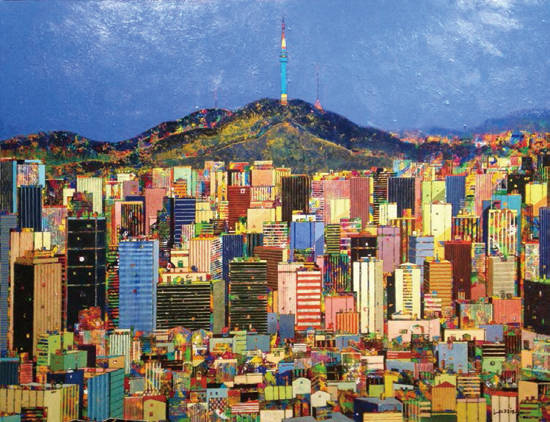 장 프랑수와 라리유, ‘Seoul City(서울 도시)’. 캔버스에 아크릴, 146 x 114cm. 2016.