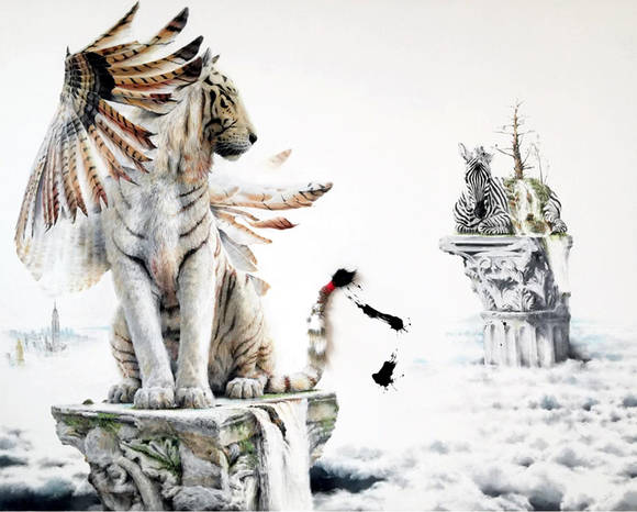 김남표, '인스턴트 랜드스케이프 - 앤드로지니(Instant Landscape - androgyny)'. 캔버스에 인조털, 파스텔, 130.3 x 162.2cm. 2016.(사진=아뜰리에아키)