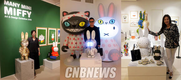 전시에 참여한 (왼쪽부터) 이수미, 디자이너쿤X01, 한젬마 작가.(사진=김금영 기자)