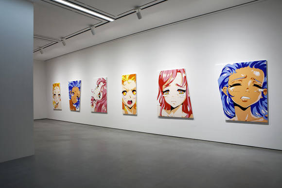 이윤성 작, (왼쪽부터) '다나에 컷-인 컬러 01~06(Danae cut-in color 01~06)'. 146 x 95cm(01), 146 x 115cm(02),146 x 111cm(03), 146 x 70cm(04), 146 x 125cm(05), 146 x 121cm(06). 캔버스에 아크릴. 2015. (사진 = 두산갤러리)