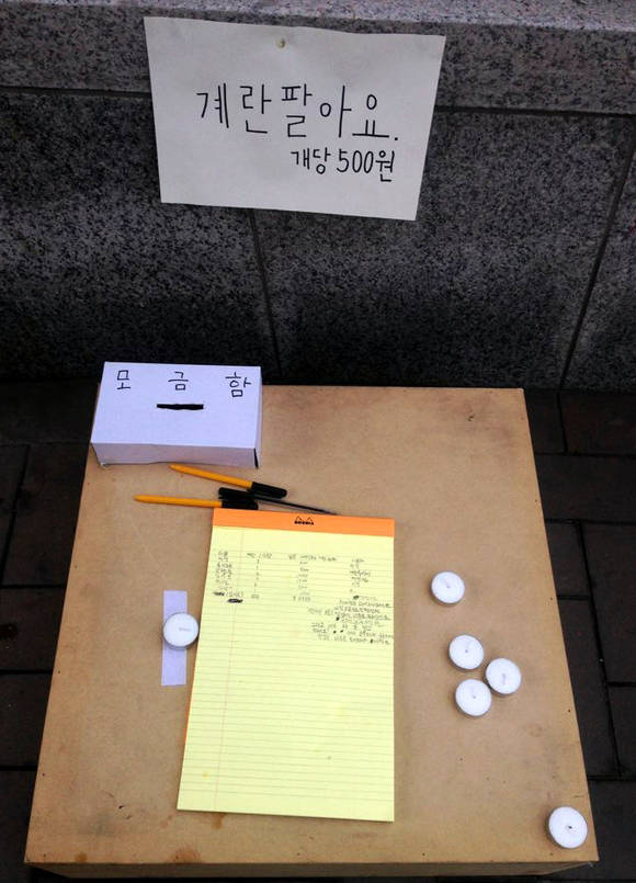 현장에 마련된 계란 판매대. (사진=윤하나 기자)