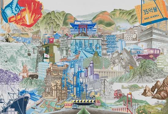 안동일, ‘우리의 팔도강산’. 장지에 채색, 290 x 197cm. 2016.