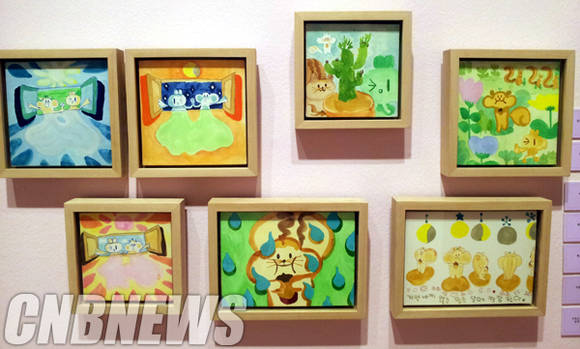 윙크토끼와 친구들이 화면 속에서 활짝 웃고 있다. 행복해 보이는 모습이 관람객의 마음을 환하게 만들어준다.(사진=김금영 기자)