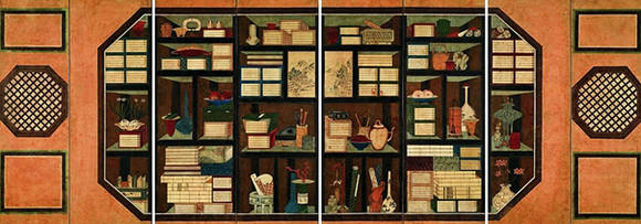 '책가도'. 종이에 채색, 8폭 병풍, 139.3(h) x 369cm. ⓒ가나아트센터