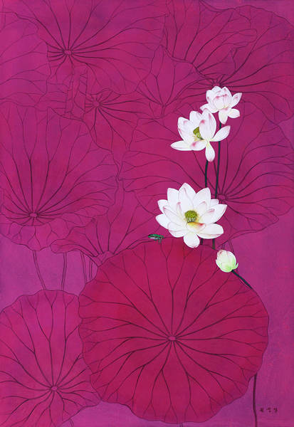 권광칠, '연·연(然·蓮)'. 장지에 채색, 111 x 160cm. 2016.